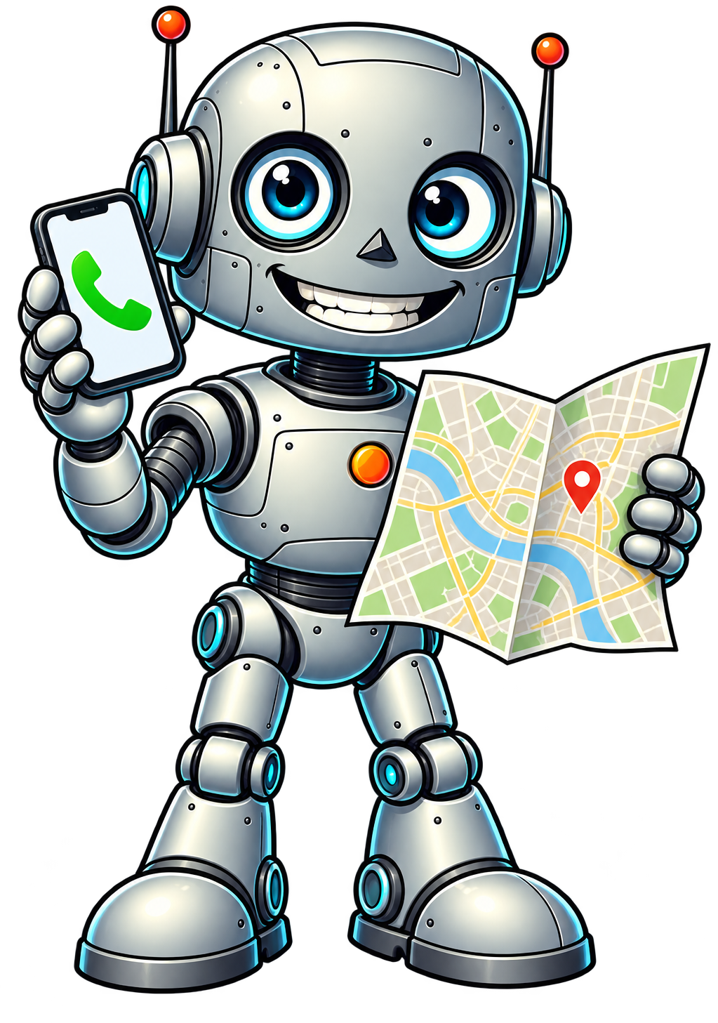 Das Berliner Helferlein mit Telefon und Landkarte